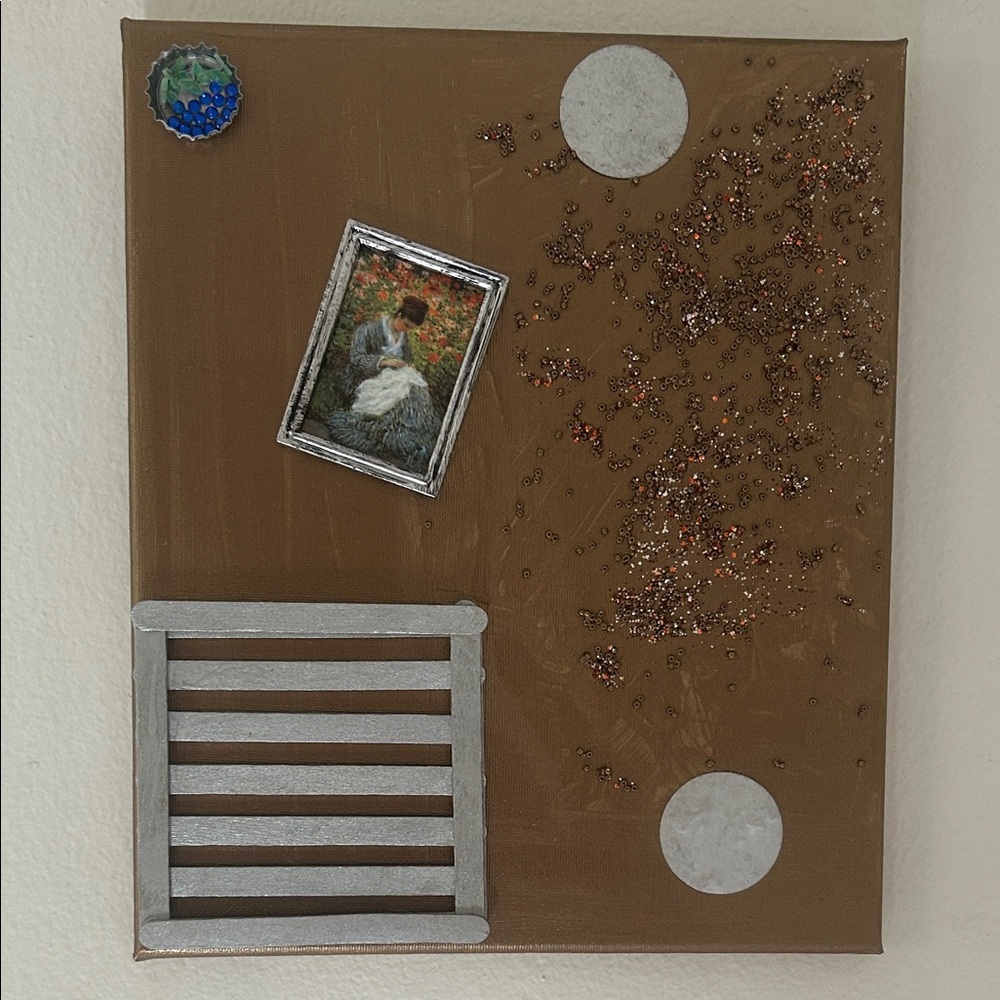 Brown Mixed-Media Wall Art with Silver Accents